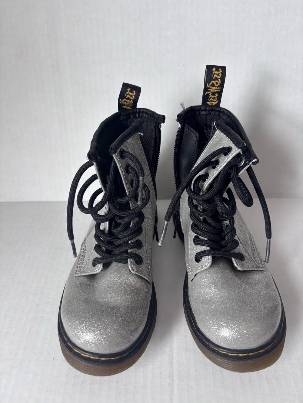 Dr. Martens size 11 toddler Silver Glitter Lace-Up Combat Boots with Black Laces